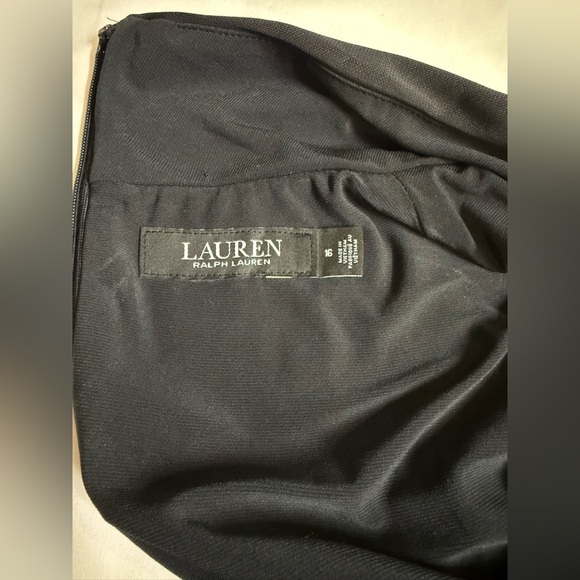 LAUREN RL Black Label Black long sleeve twist neck belted sheath dress size 16 - Picture 12 of 16